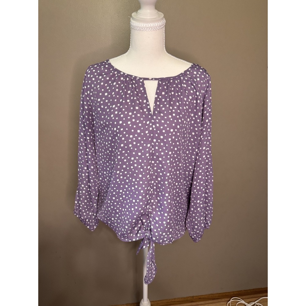 West Kei Purple White Polka Dot Keyhole Tie Front Blouse M TU39467-A7